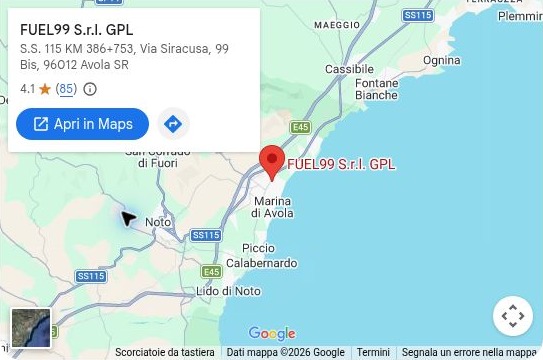 Anteprima della mappa Google con la posizione di Fuel99 ad Avola